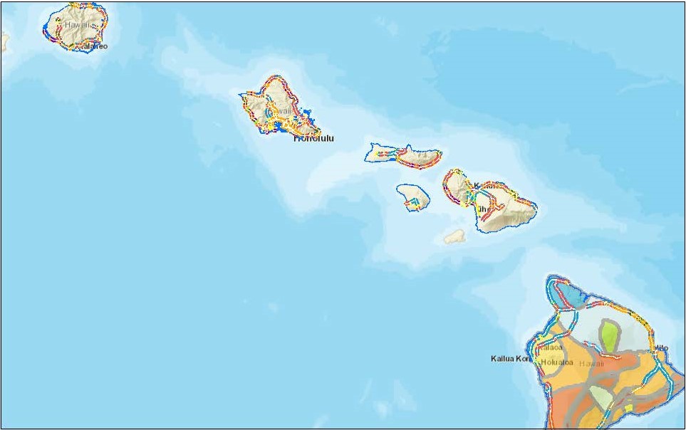 Map image of Hawaii highlighting highway system.